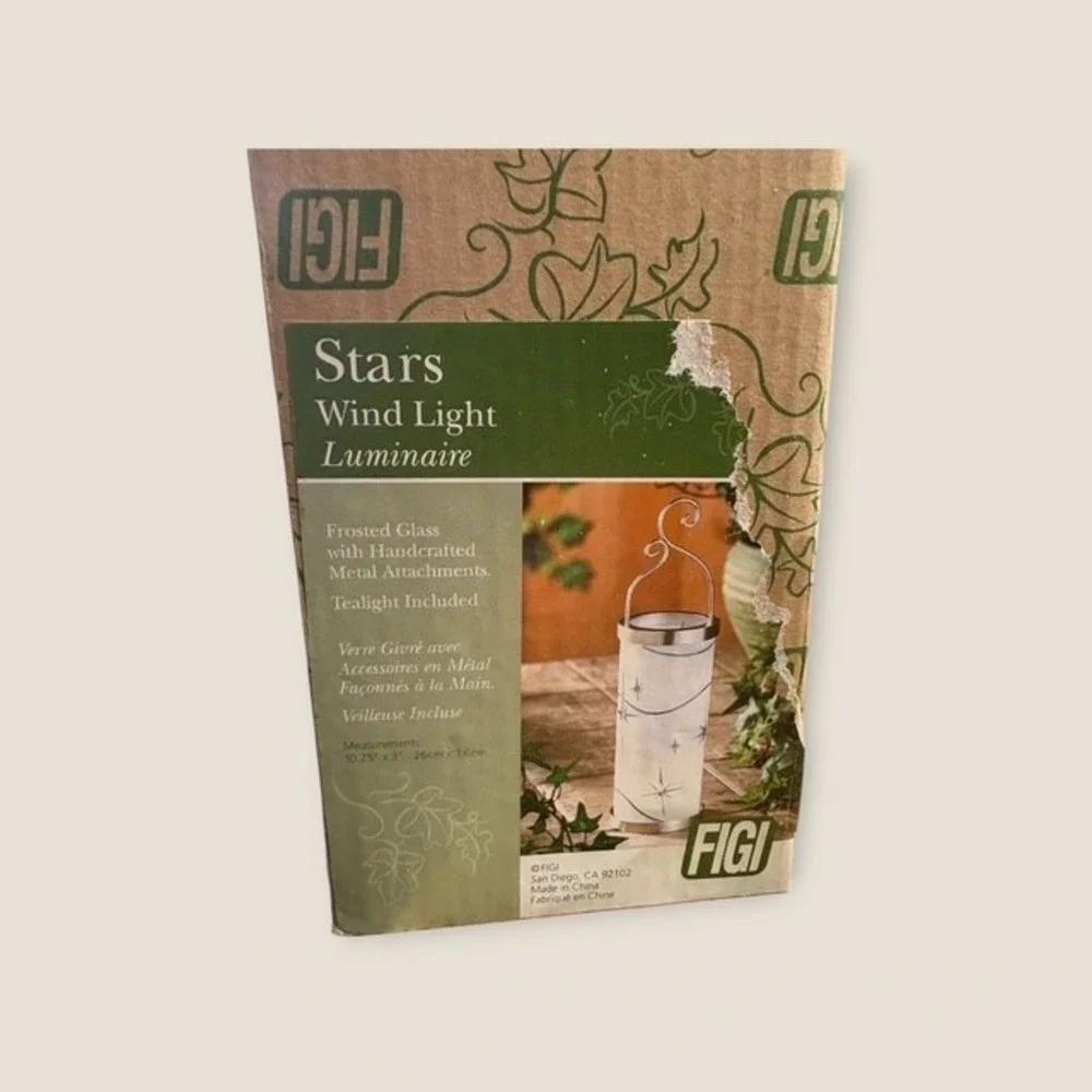 FIGI Stars Frosted Glass Wind Light Luminaire Suncatcher Tealight Holder Lantern
